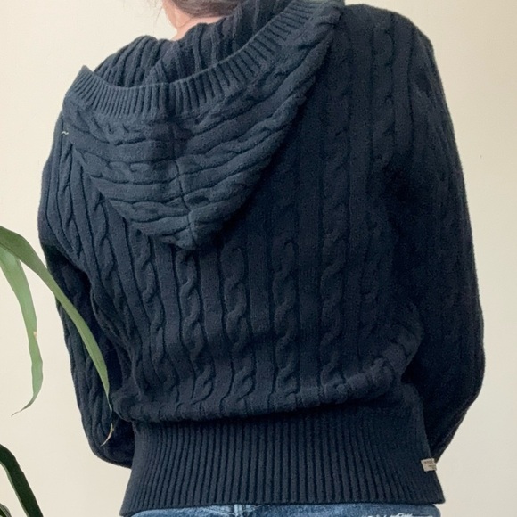 Ralph Lauren Navy Blue Cableknit Hooded Button Henley Hoodie Sweater Large y2k - Picture 3 of 10